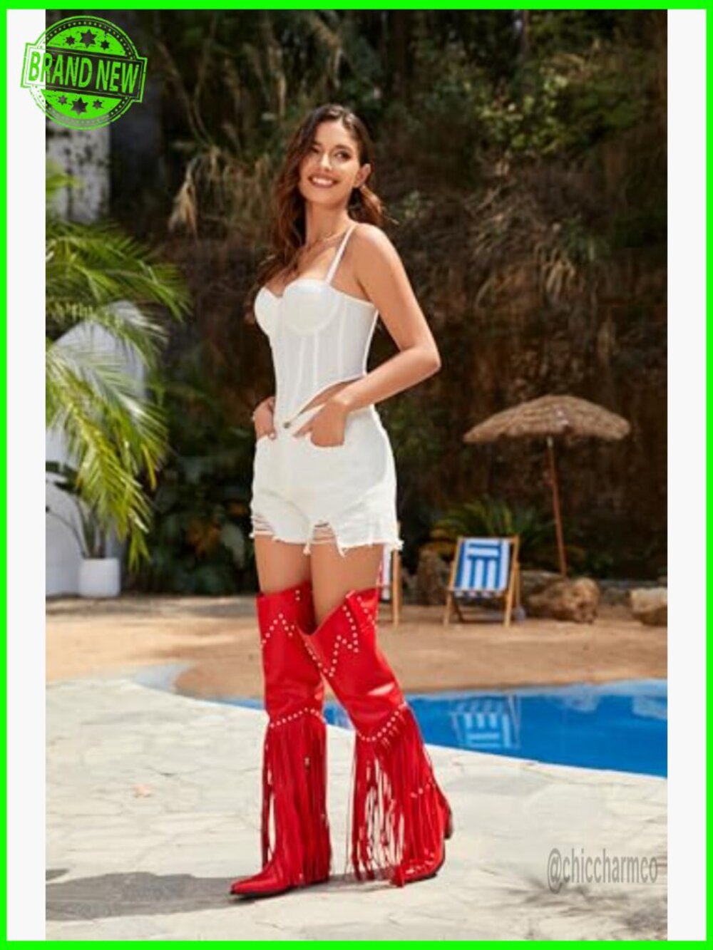 Fringe Tassel Over the Knee Boots Wide Calf Chunky Block Heel Side Zip - Picture 2 of 7